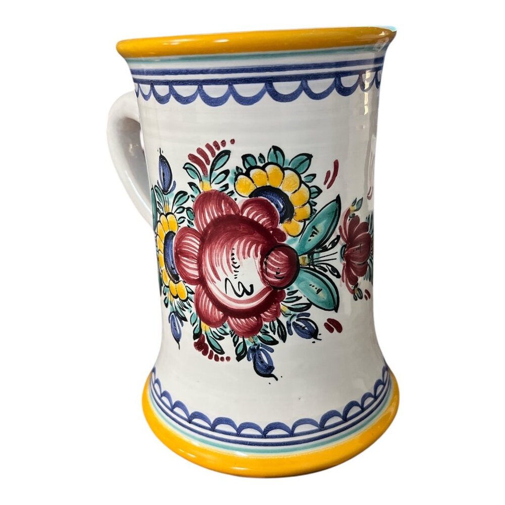 Vintage Modra Style Slovak Folk Pottery Floral Mug Hand Painted 1990s